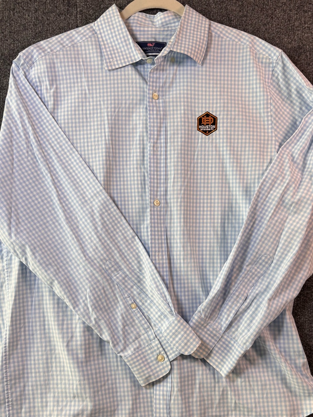 Vineyard Vines Houston FC Classic Fit Murray Blue Gingham Mens Button Down Shirt - Picture 1 of 7
